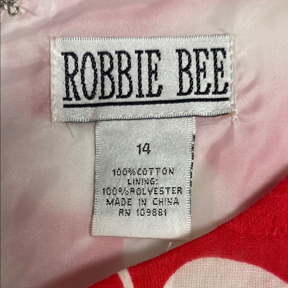 Robbie Bee Dress Midi Sleeveless Floral Grosgrain Ribbon Pink White Size 14 - Picture 2 of 11